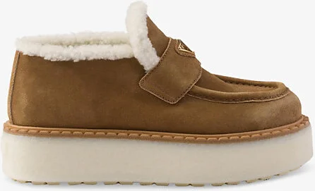 Womens Brown Logo-Embellished Suede Loafers Eur 38.5 / 5.5 Uk Women