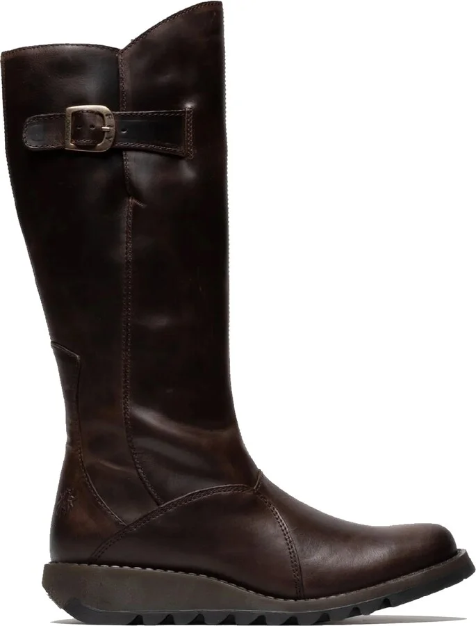 Womens Brown MOL 2 Leather Wedge Heel Knee High Zip Up Boots