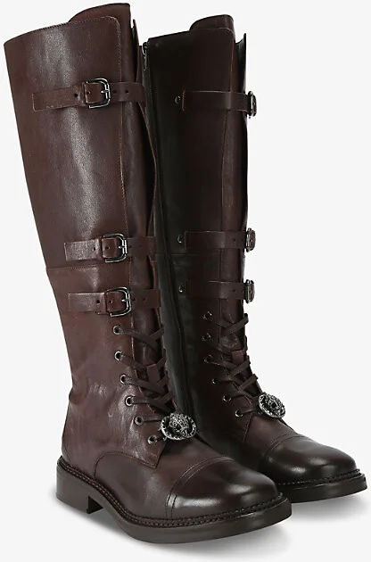 Womens Brown Monument Strap-Embellished Leather Knee-High Boots Eur 40 / 7 Uk Women - Image 2