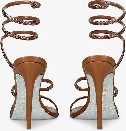 Womens Brown/Oth Cleo 105 Crystal-Embellished Leather Heeled Sandals Eur 39.5 / 6.5 Uk Women - Image 2