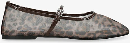 Womens Brown/Oth Mash Leopard-Print Mesh Mary Jane Flats Eur 39 / 6 Uk Women