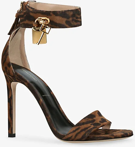Womens Brown/Oth Padlock 105 Leopard-Print Suede Heeled Sandals Eur 40 / 7 Uk Women - Image 2