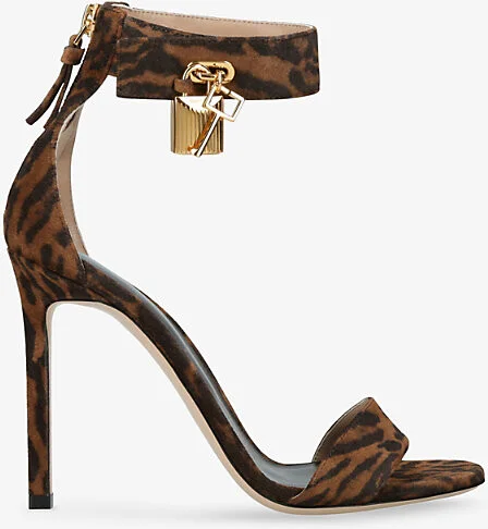 Womens Brown/Oth Padlock 105 Leopard-Print Suede Heeled Sandals Eur 40 / 7 Uk Women