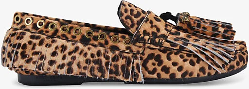 Womens Brown/Oth Tassel-Fringe Leopard-Print Suede Moccasins Eur 36 / 3 Uk Women
