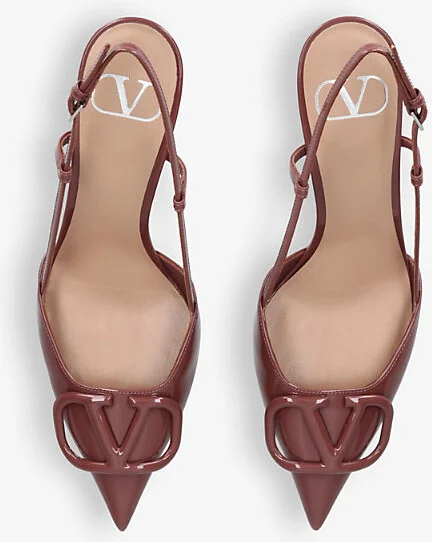 Womens Brown/Oth Vlogo 80 Pointed-Toe Leather Slingback Courts Eur 39 / 6 Uk Women - Image 2