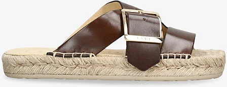 Womens Brown Petal Leather Espadrille Sliders Eur 37 / 4 Uk Women