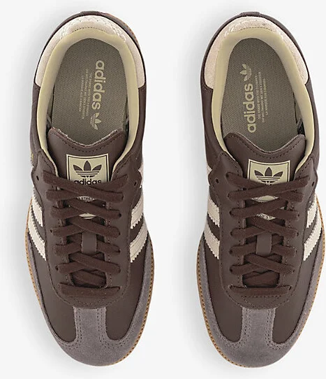 Womens Brown Putty Grey Gold Me Samba Og Logo-Embellished Leather Low-Top Trainers Eur 37.5 / 4.5 Uk Women - Image 2