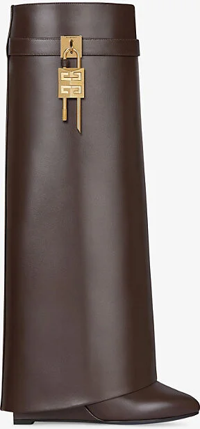 Womens Brown Shark Lock Leather Heeled Boots Eur 37.5 / 4.5 Uk Women