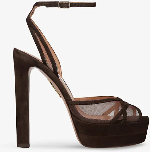 Womens Brown Shear Plateau 130 Suede Heeled Sandals Eur 38/5 Uk Women