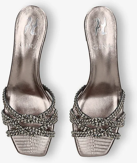 Womens Brown Taylor Crystal-Embellished Leather Heeled Sandals Eur 38.5 / 5.5 Uk Women - Image 2