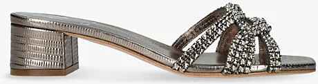 Womens Brown Taylor Crystal-Embellished Leather Heeled Sandals Eur 38.5 / 5.5 Uk Women
