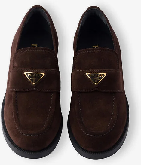 Womens Brown Triangle Logo-Plaque Suede Loafers Eur 38.5 / 5.5 Uk Women - Image 2