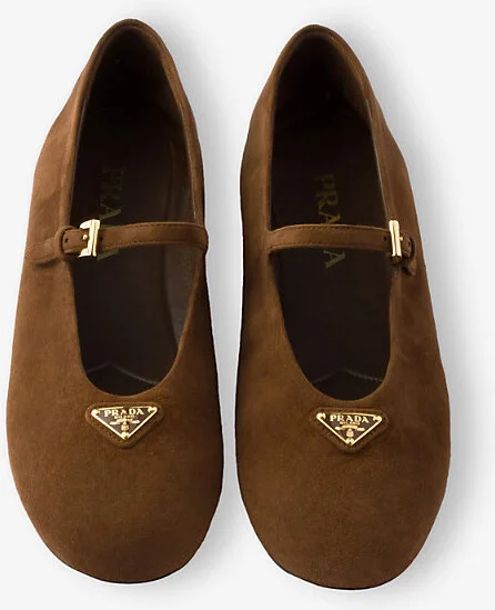 Womens Brown Triangle-Logo Suede Ballerina Flats Eur 40.5 / 7.5 Uk Women - Image 2