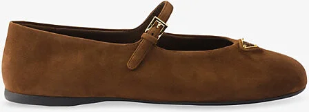Womens Brown Triangle-Logo Suede Ballerina Flats Eur 40.5 / 7.5 Uk Women