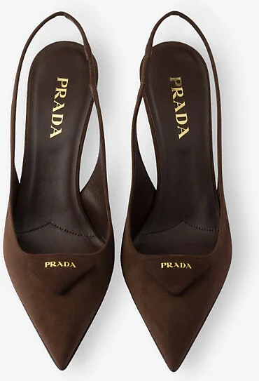 Womens Brown Triangle-Logo Suede Slingback Pumps Eur 36.5 / 3.5 Uk Women - Image 2