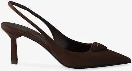 Womens Brown Triangle-Logo Suede Slingback Pumps Eur 36.5 / 3.5 Uk Women