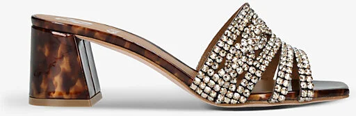 Womens Brown Utah Embellished Leather Heeled Sandals Eur 39 / 6 Uk Women