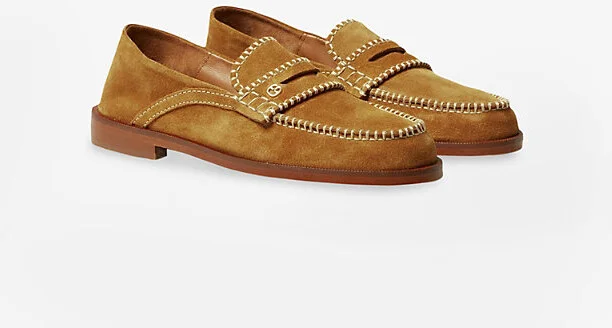 Womens Bruns Contrast-Stitch Slip-On Suede Penny Loafers Eur 40 / 7 Uk Women - Image 2