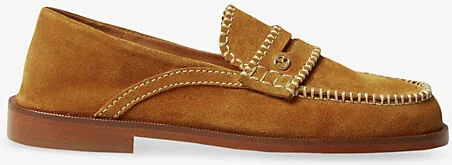 Womens Bruns Contrast-Stitch Slip-On Suede Penny Loafers Eur 40 / 7 Uk Women