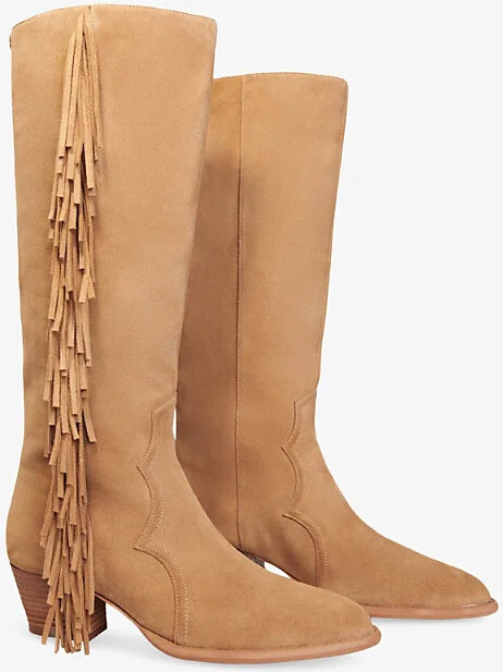 Womens Bruns Fringed-Trim Suede Knee-High Boots Eur 36 / 3 Uk Women - Image 2