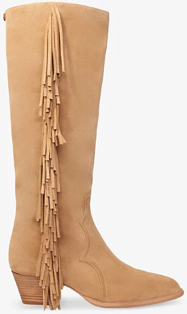 Womens Bruns Fringed-Trim Suede Knee-High Boots Eur 36 / 3 Uk Women