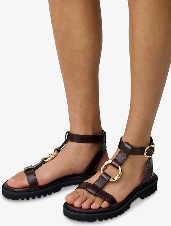 Womens Bruns Ring-Hardware Leather Flat Sandals Eur 38/5 Uk Women - Image 3