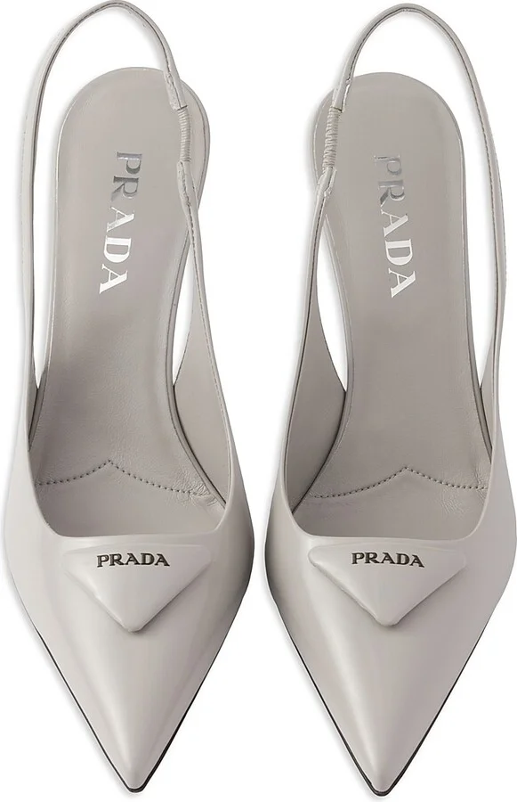 Women's Brushed 75MM Leather Slingback Pumps - Grey - Size 6 - Image 2