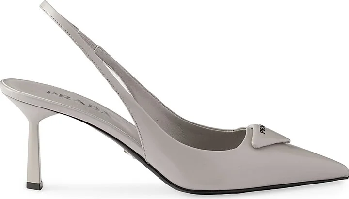 Women's Brushed 75MM Leather Slingback Pumps - Grey - Size 6