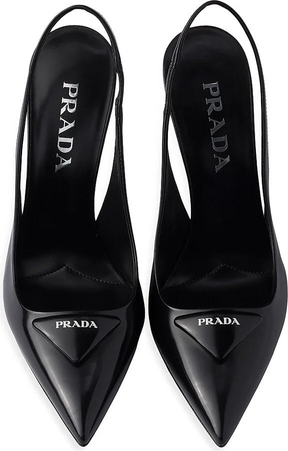 Women's Brushed Leather 100MM Slingback Pumps - Black - Size 7 - Image 2