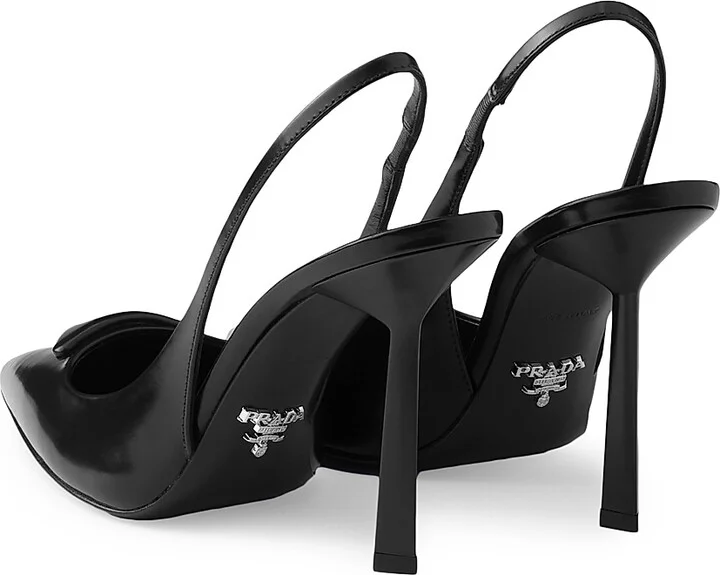 Women's Brushed Leather 100MM Slingback Pumps - Black - Size 7 - Image 3