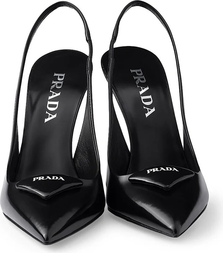 Women's Brushed Leather 100MM Slingback Pumps - Black - Size 7 - Image 4