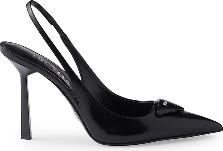 Women's Brushed Leather 100MM Slingback Pumps - Black - Size 7