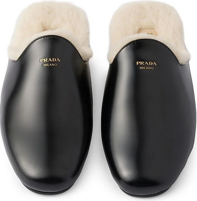 Women's Brushed Leather and Shearling Mules - Black - Size 7.5 - Image 2