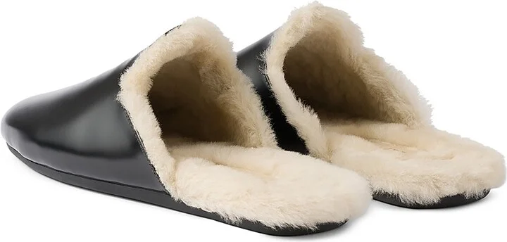 Women's Brushed Leather and Shearling Mules - Black - Size 7.5 - Image 3