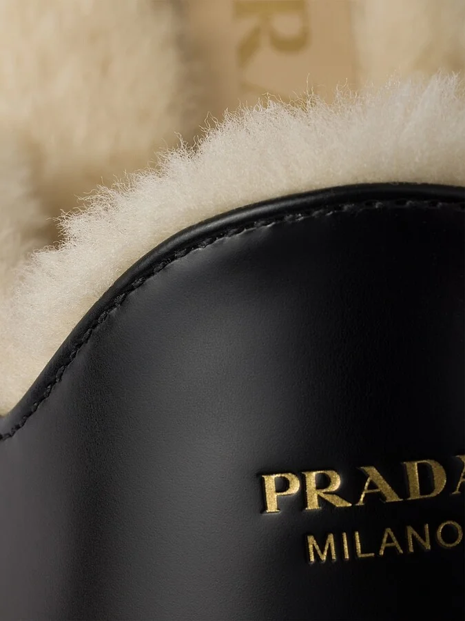 Women's Brushed Leather and Shearling Mules - Black - Size 7.5 - Image 4