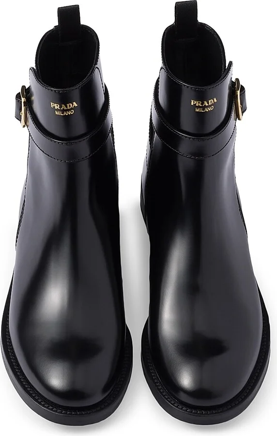 Women's Brushed Leather Ankle Boots with Strap - Black - Size 7 - Image 2
