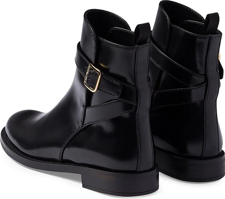 Women's Brushed Leather Ankle Boots with Strap - Black - Size 7 - Image 3