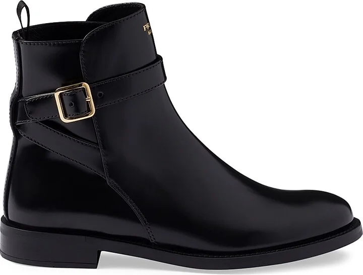 Women's Brushed Leather Ankle Boots with Strap - Black - Size 7