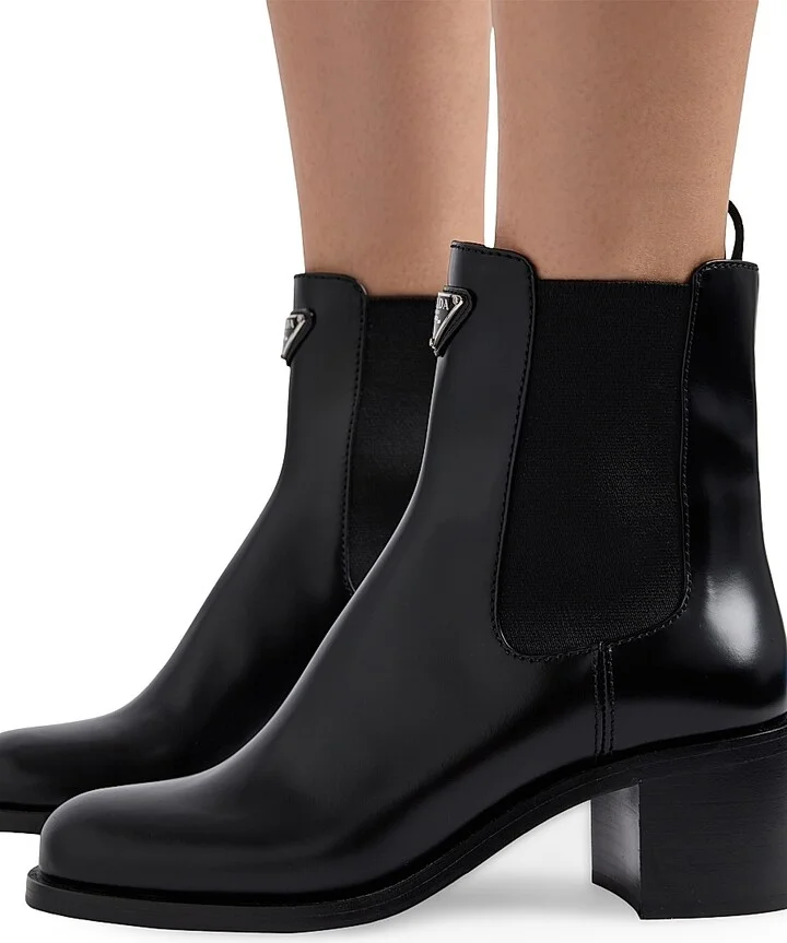 Women's Brushed Leather Booties - Black - Size 6 - Image 5