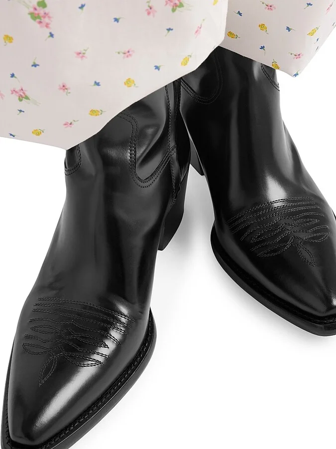 Women's Brushed Leather Booties - Black - Size 7 - Image 2