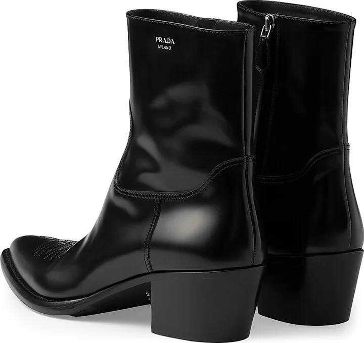 Women's Brushed Leather Booties - Black - Size 7 - Image 4