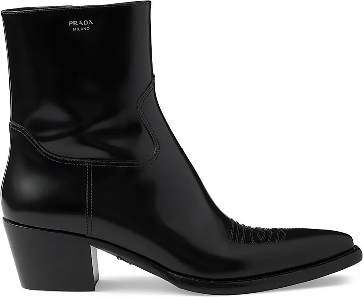 Women's Brushed Leather Booties - Black - Size 7