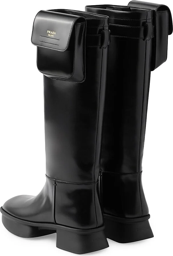 Women's Brushed Leather Boots - Black - Size 5.5 - Image 3