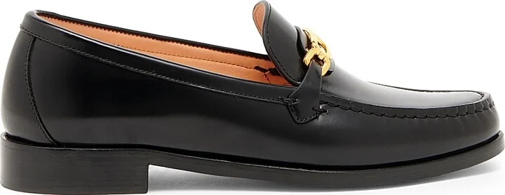 Women's Brushed Leather Brass Loafers - Black - Size 6