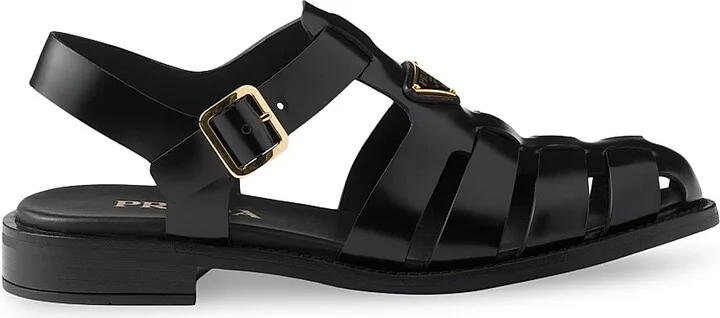 Women's Brushed Leather Fisherman Sandals - Black - Size 7