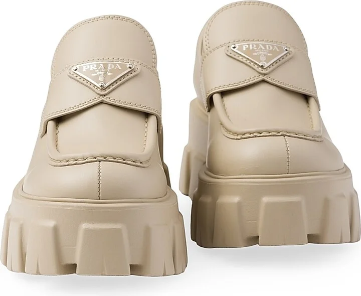 Women's Brushed Leather Monolith Loafers - Beige - Size 10 - Image 4