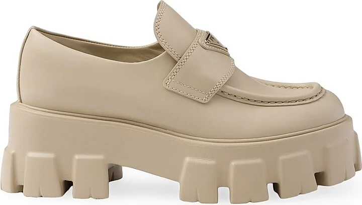 Women's Brushed Leather Monolith Loafers - Beige - Size 10