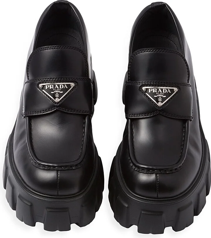 Women's Brushed Leather Monolith Loafers - Black - Size 6 - Image 3