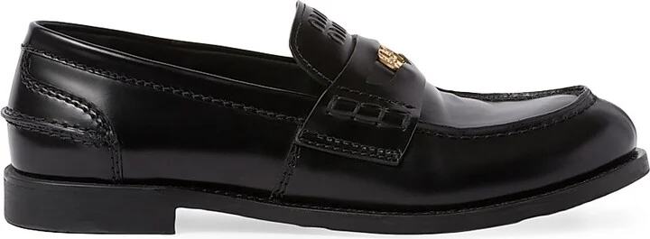 Women's Brushed Leather Penny Loafers - Black - Size 5.5