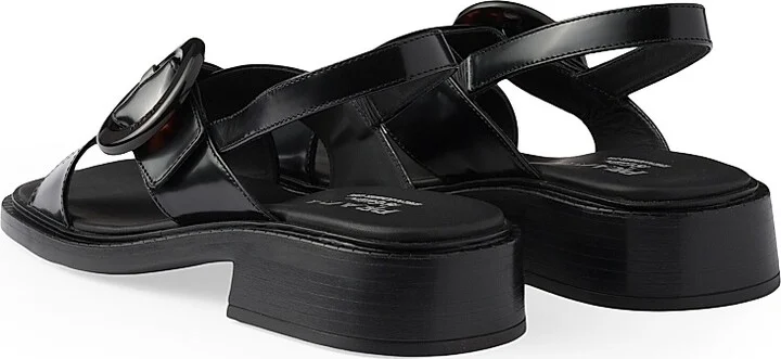 Women's Brushed Leather Sandals with Buckle - Black - Size 7 - Image 3